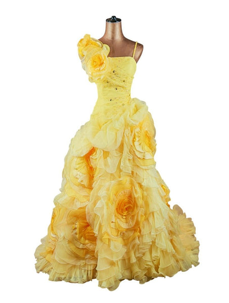 Yellow Ball Gown 3D Flowers _ Size 6 - Vintage Boutique