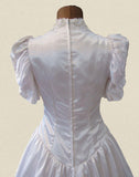 Vintage 80s Wedding Dress White Belle Princess Lace Beading Train UK 10/12 - VintageFairy