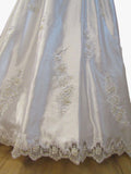 Vintage 80s Wedding Dress White Princess Lace Beading Long Train Bow UK 10 - VintageFairy
