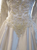 Vintage 80s Wedding Dress White Princess Lace Beading Long Train Bow UK 10 - VintageFairy